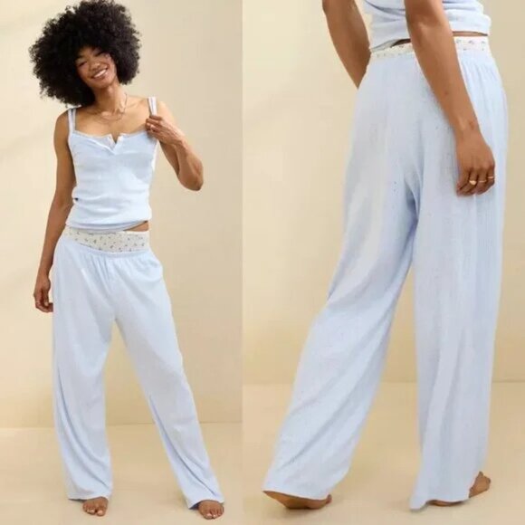 aerie Other - Aerie Off-Duty Pointelle Trouser PJ in Eyelet Blue NEW